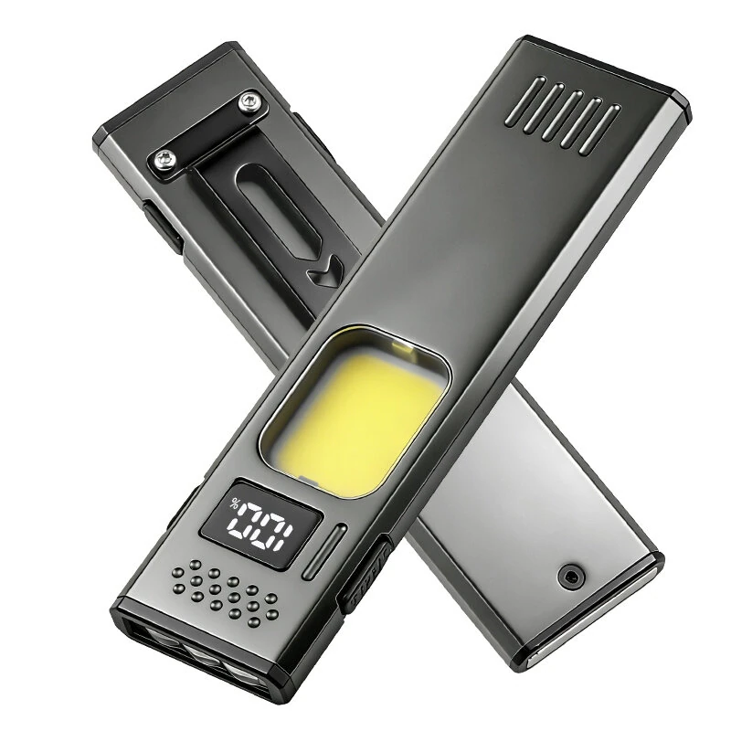 Bikight DC02 Extra-thin EDC Flashlight with 3 LED Main Light + COB Side Light USB-C Rechargeable Digital Display Magnetic Clip IPX4 Pocket Work Light