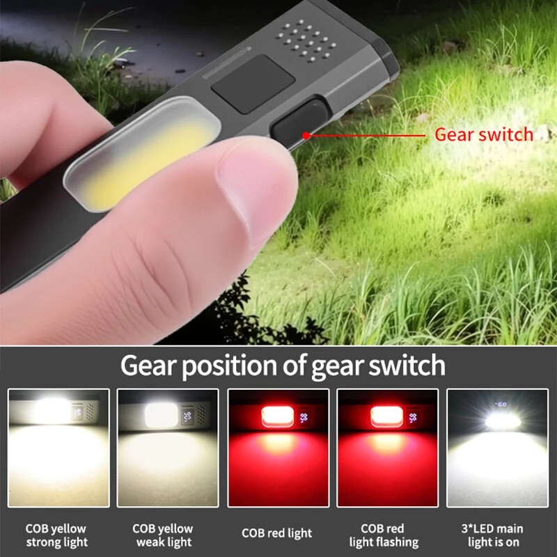 Bikight DC02 Extra-thin EDC Flashlight with 3 LED Main Light + COB Side Light USB-C Rechargeable Digital Display Magnetic Clip IPX4 Pocket Work Light — view 2