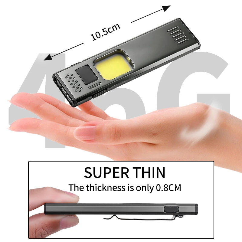 Bikight DC02 Extra-thin EDC Flashlight with 3 LED Main Light + COB Side Light USB-C Rechargeable Digital Display Magnetic Clip IPX4 Pocket Work Light — view 6