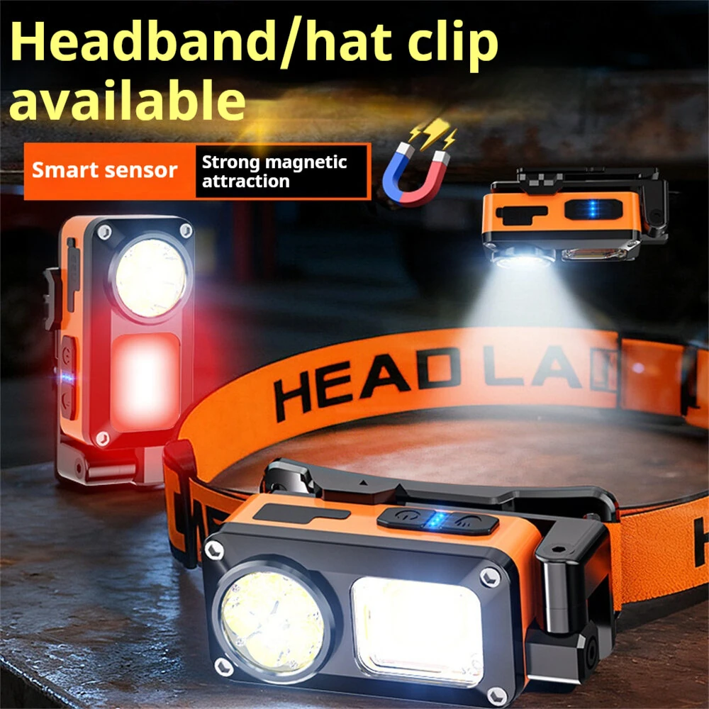 BIKIGHT LED Smart Sensor Headlamp Multi-Angle Adjustment Type-C Rechargeable 18650 Torch Built-in Battery 7-Modes Powerful Headlight Camping Fishing Light — view 7