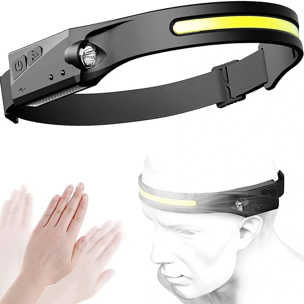Bikight LX200 Wave Sensor 1200mAh 270° Wide Range 350LM 5 Lighting Modes LED Headlamp USB Rechargeable Head Torch COB Outdoor Cycling Adventure Fishing Flashlight Bike Headlamp — Bikight