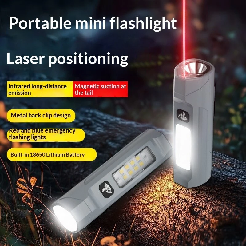 Bikight LY-905 Outdoors Magnetic LED Flashlight with Red LEP Pointer Dual Light Mode 5-Gear Dimming USB-C Recharging 18650 Battery for Outdoor Camping Hiking Emergency Tactical Torch Lamp with Back Backle Clip — view 3