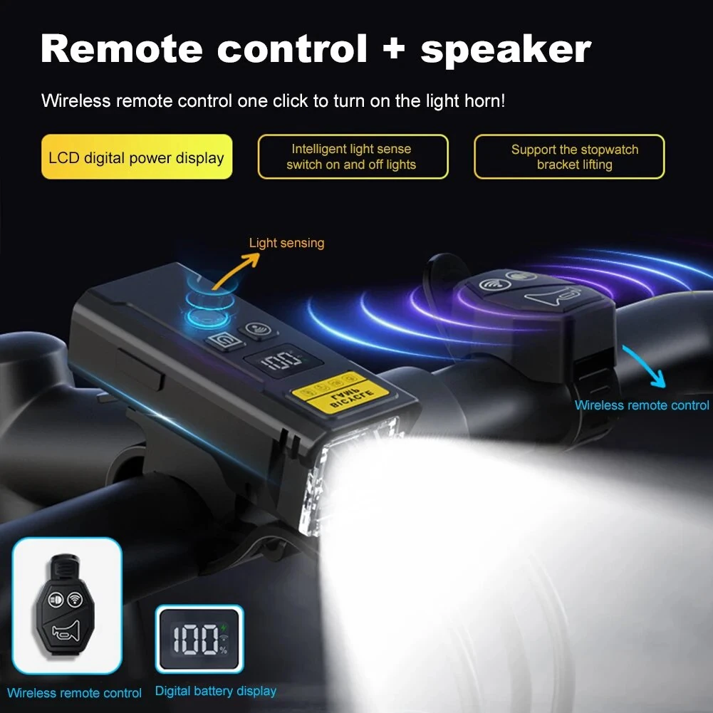 BIKIGHT Q09L Wireless Remote Control Bicycle Headlight with Horn Smart Light Sensor Digital Power Display Type-C Charging Waterproof Bike Front Light for Outdoor Night Riding Safety — view 3