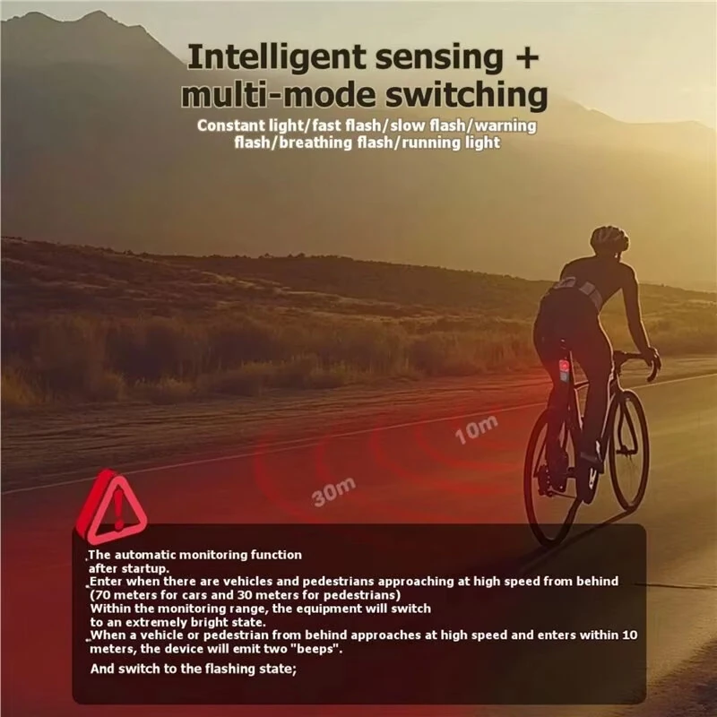 BIKIGHT Smart Monitoring Warning Bicycle Taillight High Lumen Waterproof Bike Sensor Rear Light for MTB Road Cycling Safety — view 3