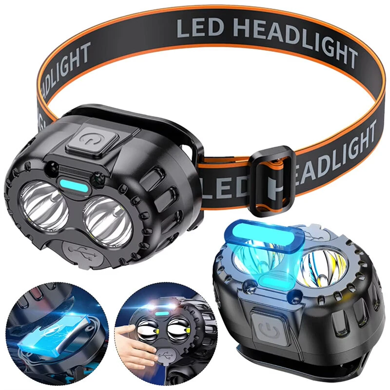 Bikight Smart Sensor Powerful LED Headlamp USB Charging Emergency Head Flashlight 250LM XPE LED Headlight IPX4 Waterproof for Outdoor Camping Fishing — view 2