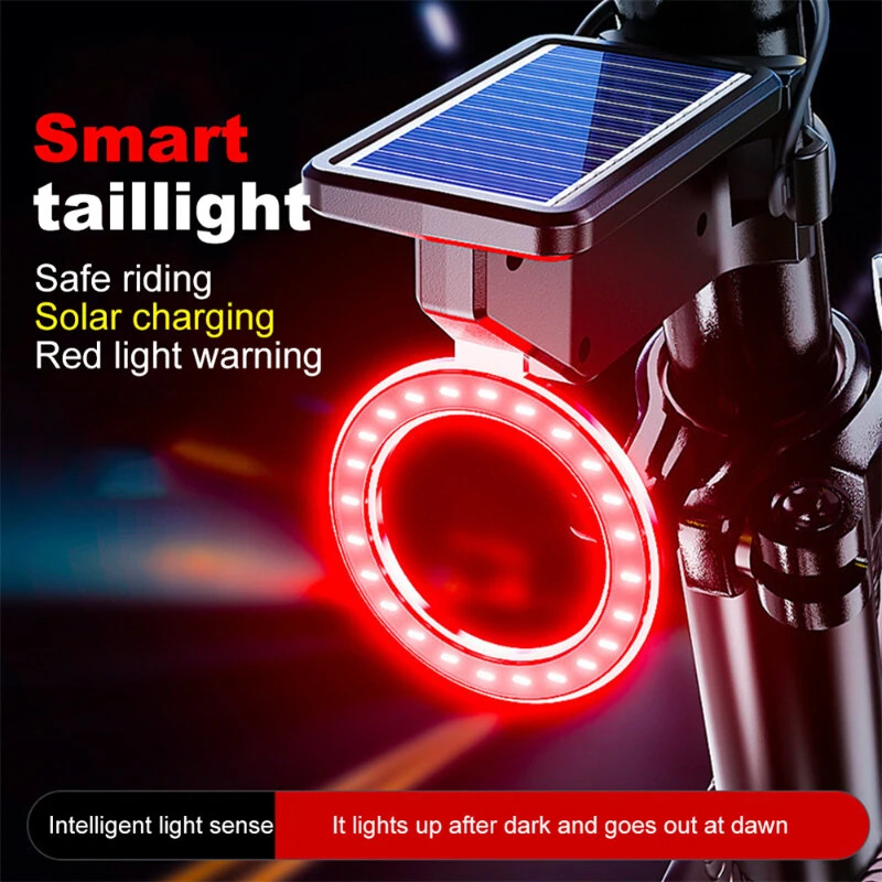 Bikight Solar Bike Taillight Light Sensor 3 Light Modes Waterproof Round Heart Shape Bicycle Rear Light for Night Cycling — view 2