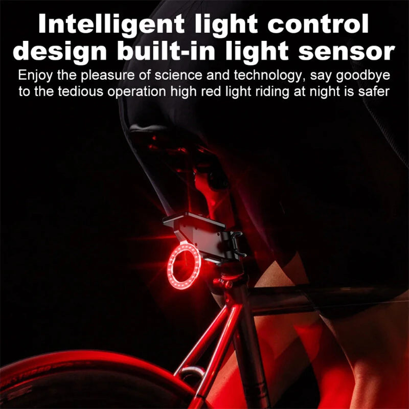 Bikight Solar Bike Taillight Light Sensor 3 Light Modes Waterproof Round Heart Shape Bicycle Rear Light for Night Cycling — view 3