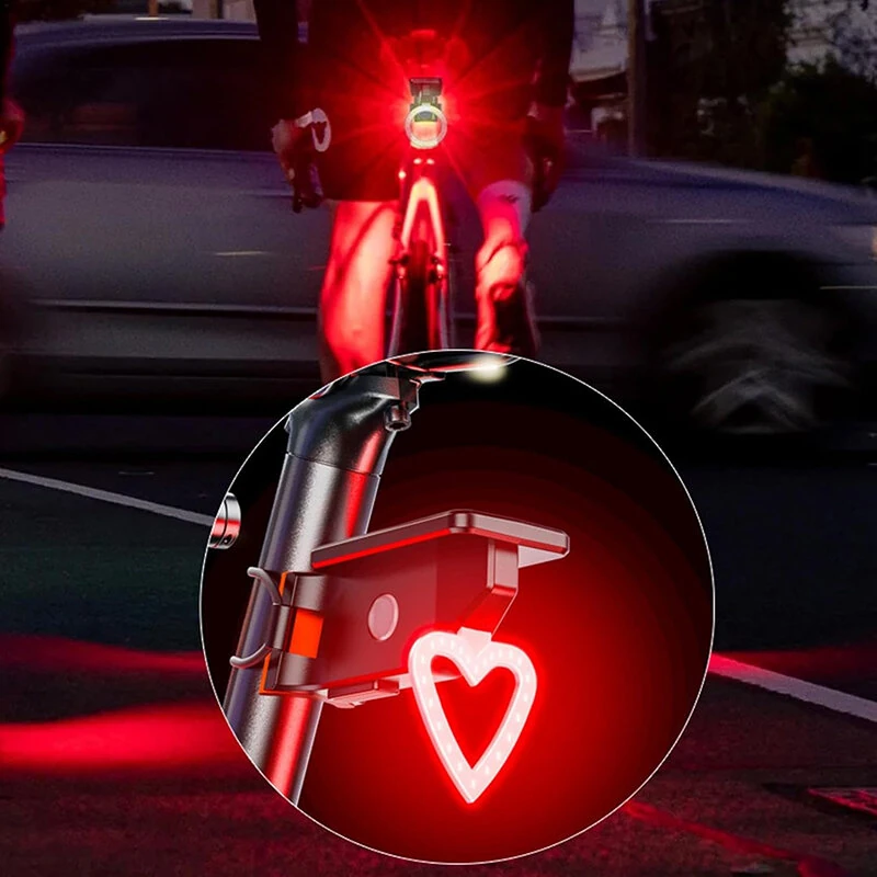 Bikight Solar Bike Taillight Light Sensor 3 Light Modes Waterproof Round Heart Shape Bicycle Rear Light for Night Cycling — view 5