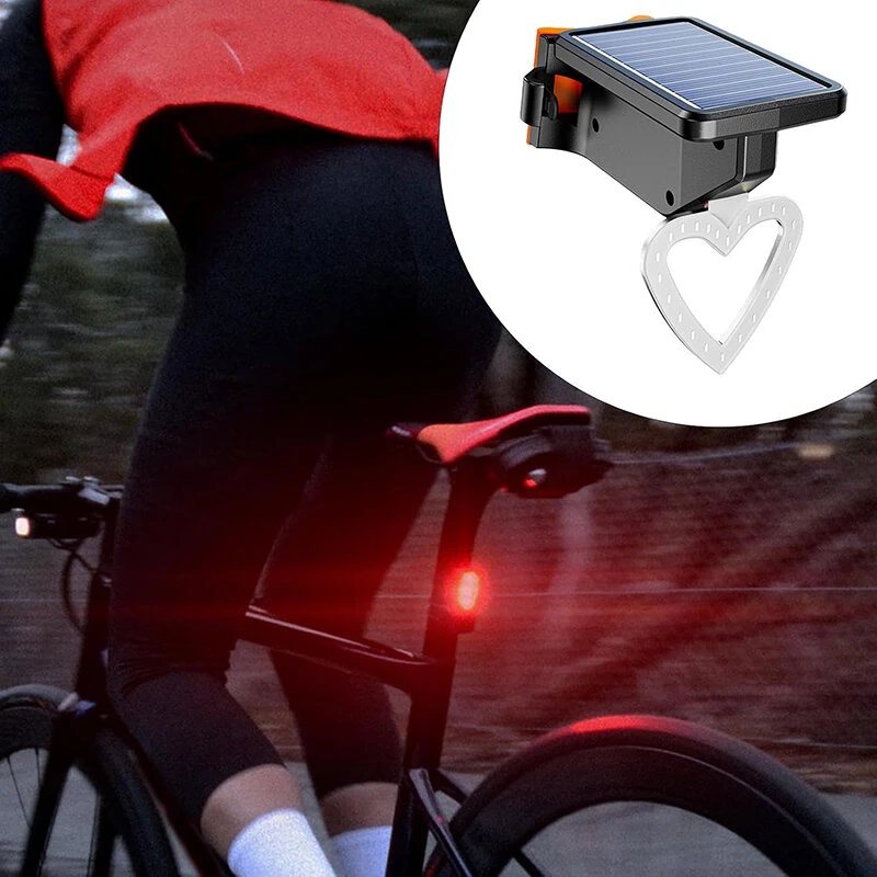 Bikight Solar Bike Taillight Light Sensor 3 Light Modes Waterproof Round Heart Shape Bicycle Rear Light for Night Cycling — view 6