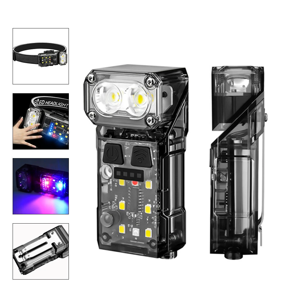 Bikight SR06 Smart Sensor 700LM Bright Headlamp Multi-purpose 180° Rotatable LED EDC Clip Flashlight, Red Blue Light, Magnetic Work Lamp, Type-C USB Rechargeable 1200Mah Head Torch for Outdoor Cycling Adventure Fishing — BIKIGHT