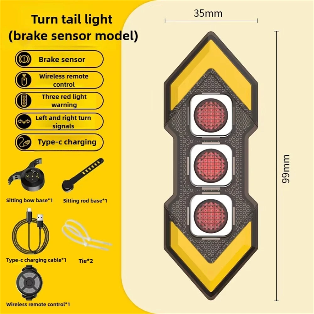 BIKIGHT Wireless Remote Control Left Right Turn Signals Bicycle Taillight Intelligent Brake Sensing Safety Warning Cycling Light Type-C Charging Bike Rear Lights for MTB Night Riding — view 9