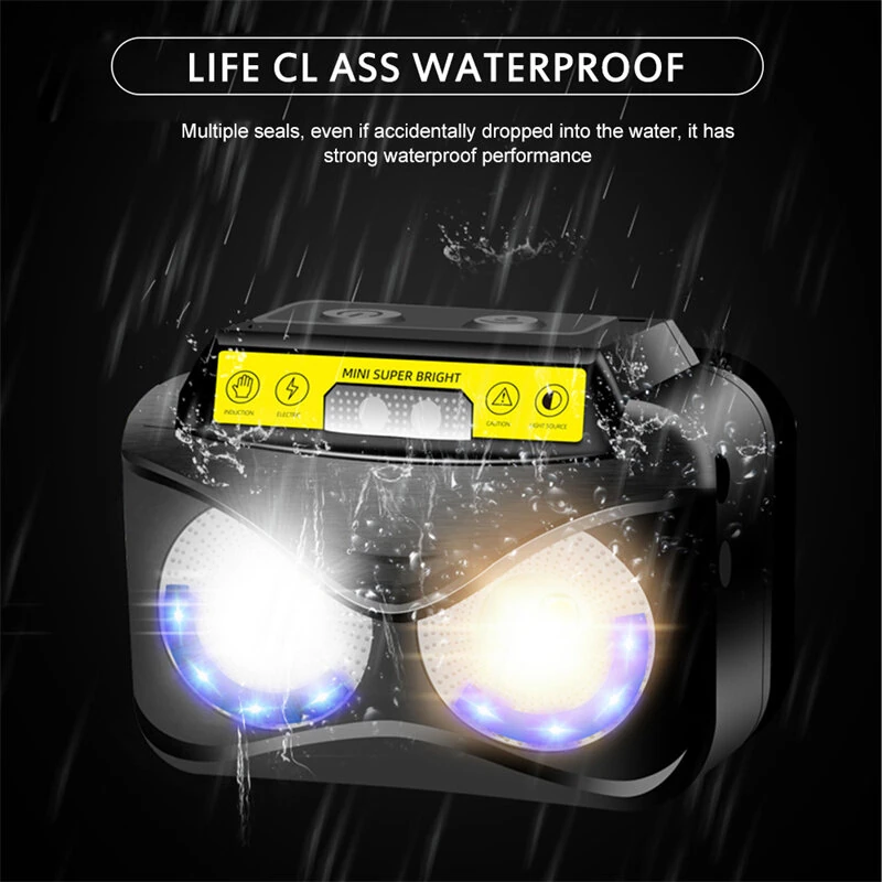 Bikight XPG COB White Yellow Light LED Headlamp Body Motion Sensor 6-Mode Red Blue Flash Headlight Rechargeable Camping Torch — view 8