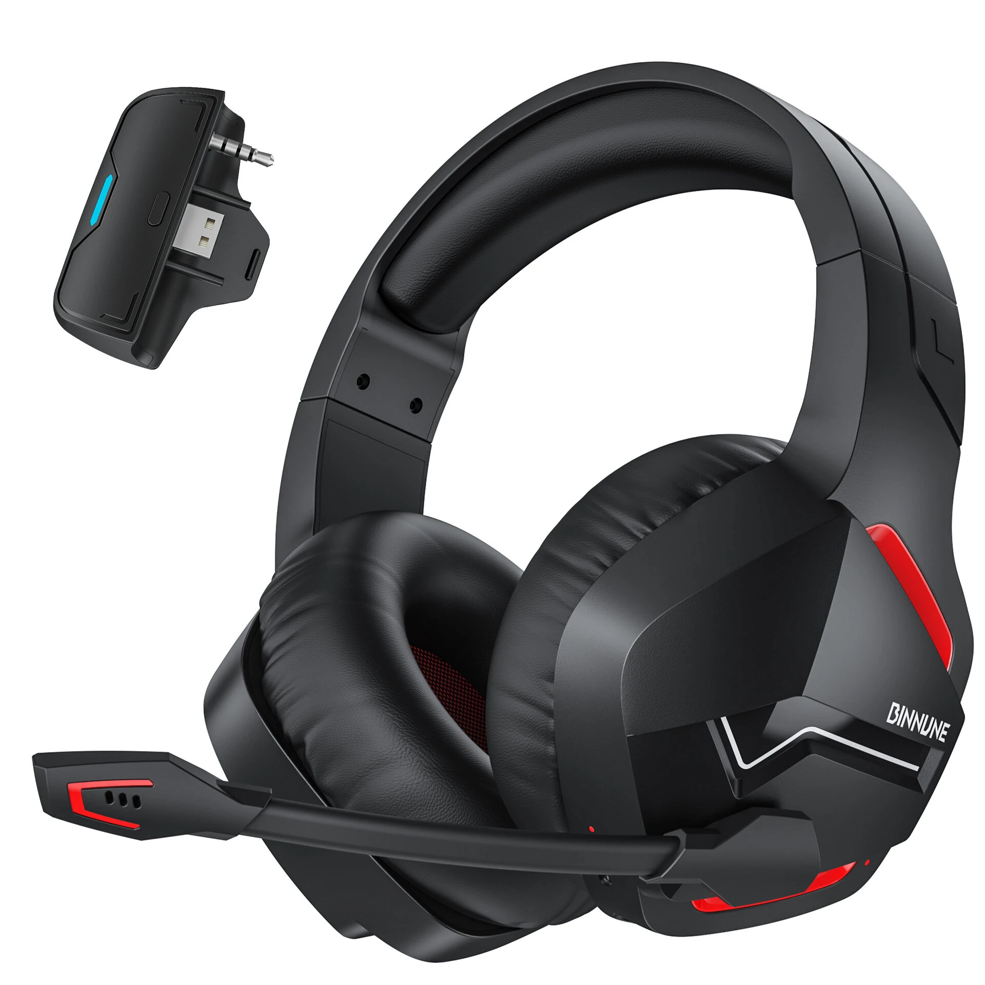 BINNUNE BW01 Tri-mode Gaming Headset Wireless bluetooth Headphone 50mm Driver 3D Surround Sound Built-in Noise Cancelling Microphone 120H Battery Life Support 3.5mm Wired Over-head Headphones — BINNUNE