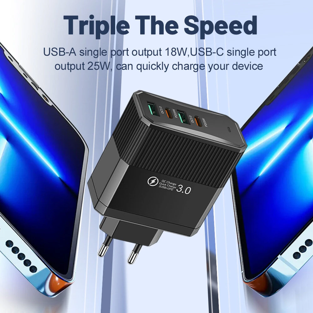 BK304-2A2C 100W 4-Port USB PD Charger 2USB-A+2USB-C PD QC3.0 Fast Charging Wall Charger Adapter EU Plug US Plug for iPhone 16 16 Pro 15 14 13 for Xiaomi 15pro for Samsung Galaxy Z Flip6 for Huawei Mate 70 — view 5
