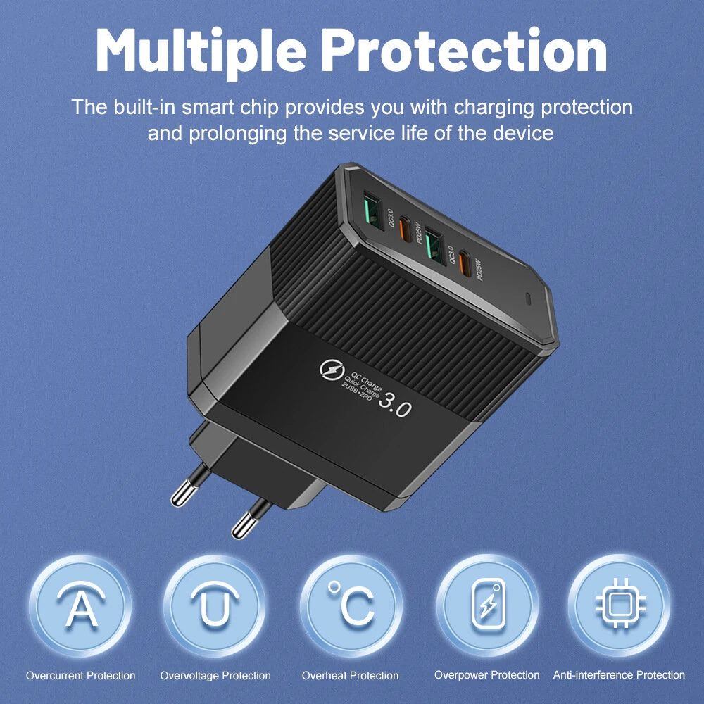 BK304-2A2C 100W 4-Port USB PD Charger 2USB-A+2USB-C PD QC3.0 Fast Charging Wall Charger Adapter EU Plug US Plug for iPhone 16 16 Pro 15 14 13 for Xiaomi 15pro for Samsung Galaxy Z Flip6 for Huawei Mate 70 — view 6