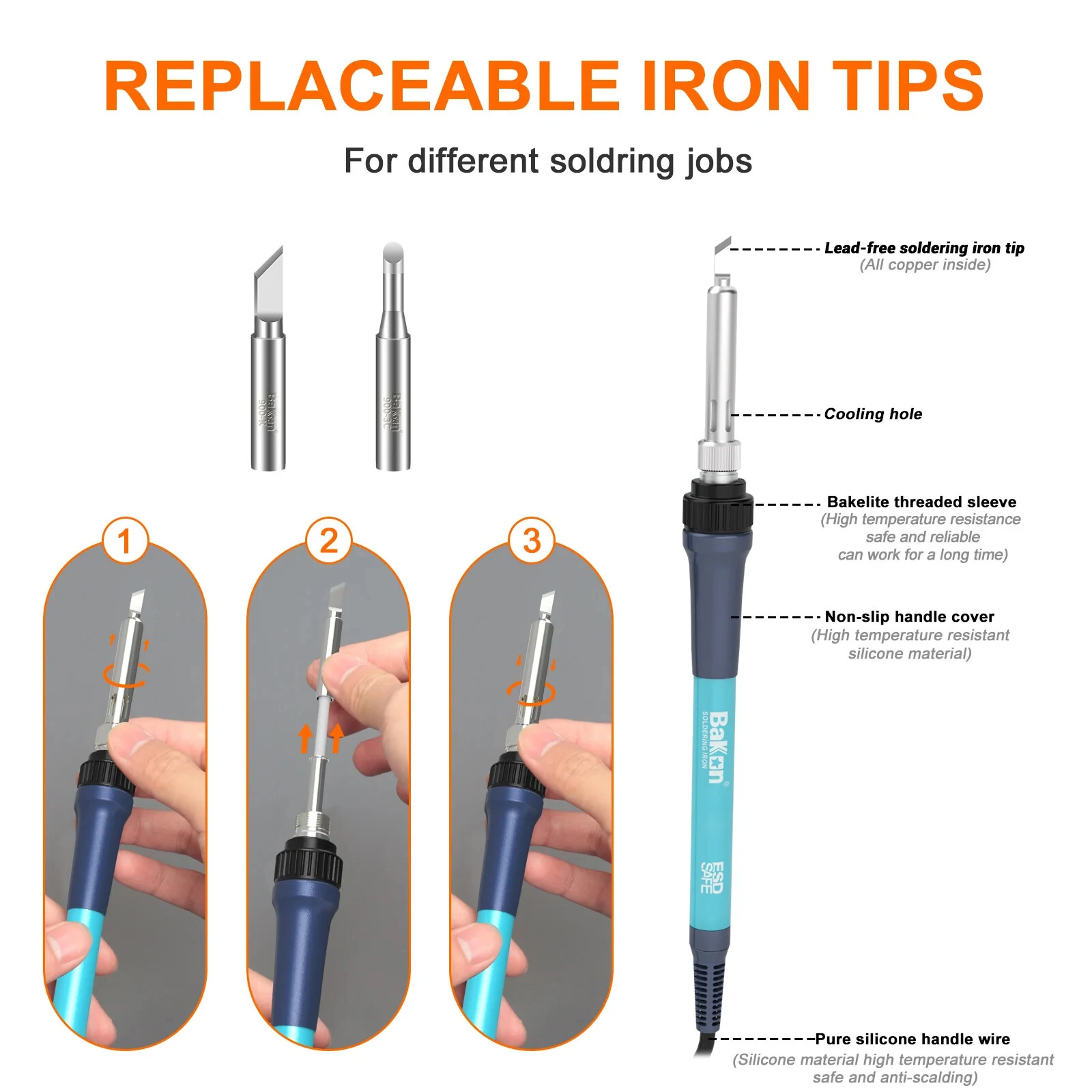 BK969 90W Soldering Iron Station with Ceramic Heating Core Rapid Fast Temperature Recovery Precise Control Safety Earth-Leakage Protection Ergonomic Handle for Efficient Accurate Welding — view 6
