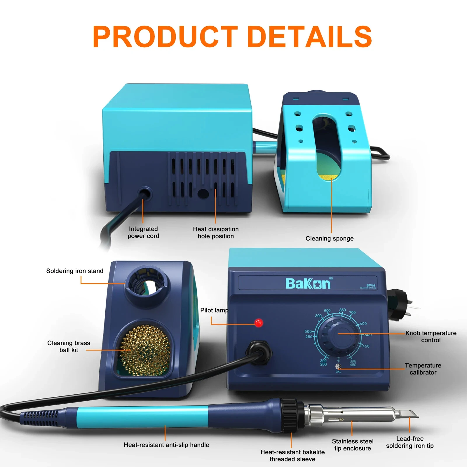 BK969 90W Soldering Iron Station with Ceramic Heating Core Rapid Fast Temperature Recovery Precise Control Safety Earth-Leakage Protection Ergonomic Handle for Efficient Accurate Welding — view 7