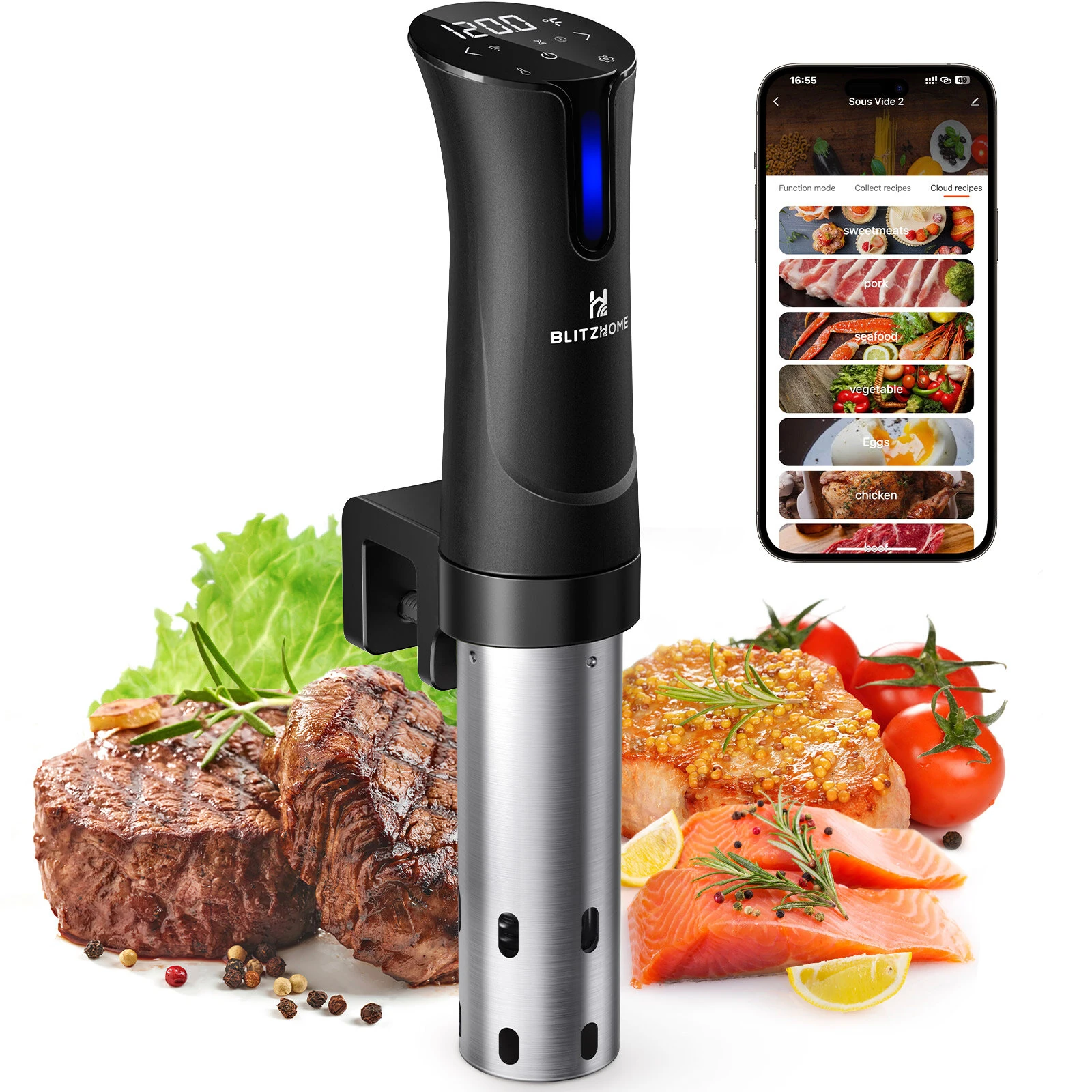 BLITZHOME SV2209 1100W Sous Vide Cooker APP Control Thermal Immersion Circulator Machine with Digital LED Display Time and Temperature Control — BLITZHOME