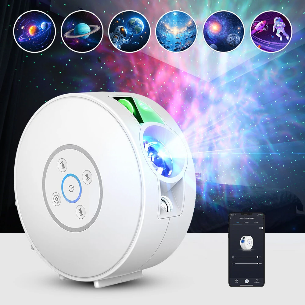 BlitzWill® BW-PLT2 Smart Star Projector with Star & Colorful LED Nebula 6 Theme Films bluetooth Speaker White Noise Alarm Setting Smart APP& Voice Control — view 2