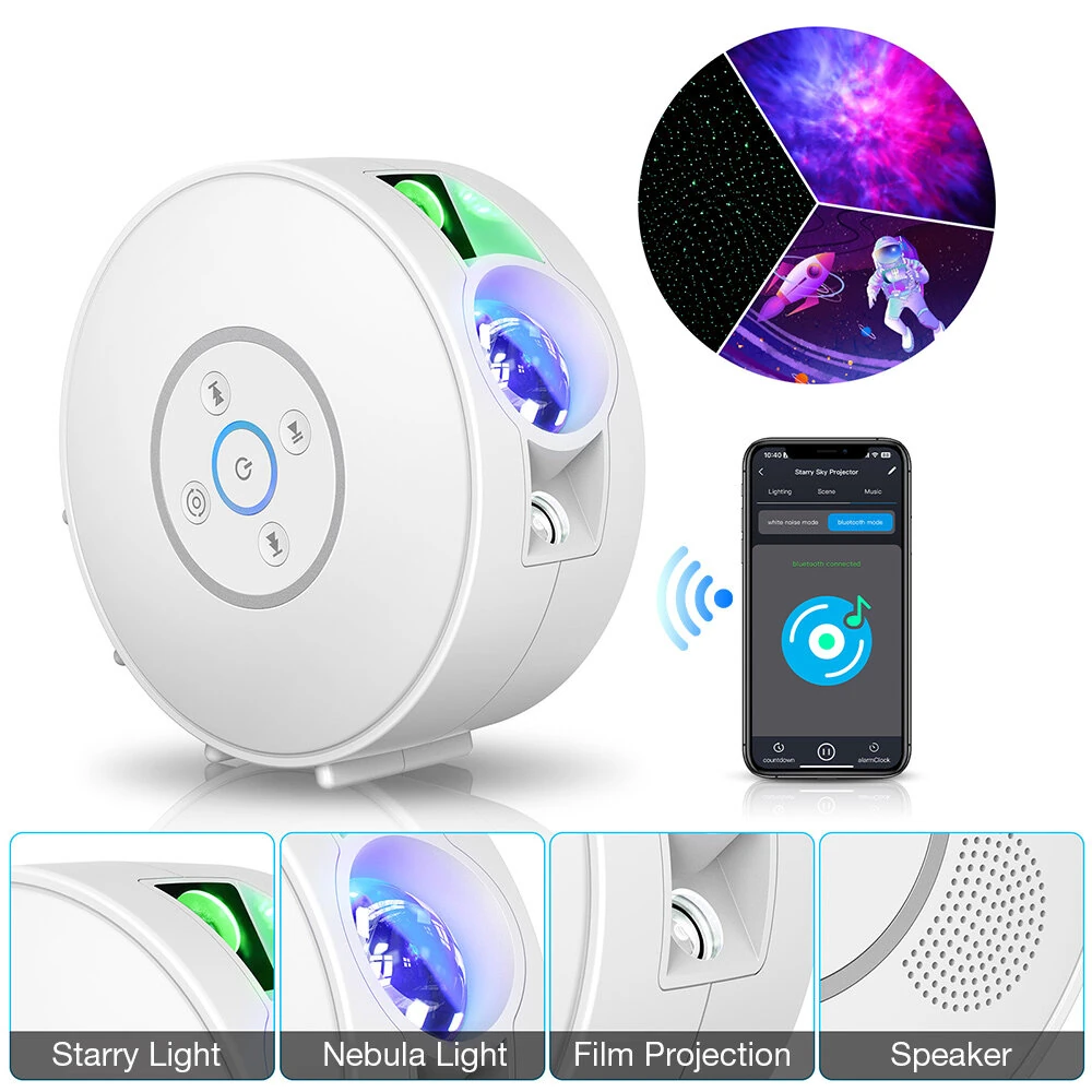 BlitzWill® BW-PLT2 Smart Star Projector with Star & Colorful LED Nebula 6 Theme Films bluetooth Speaker White Noise Alarm Setting Smart APP& Voice Control — view 5