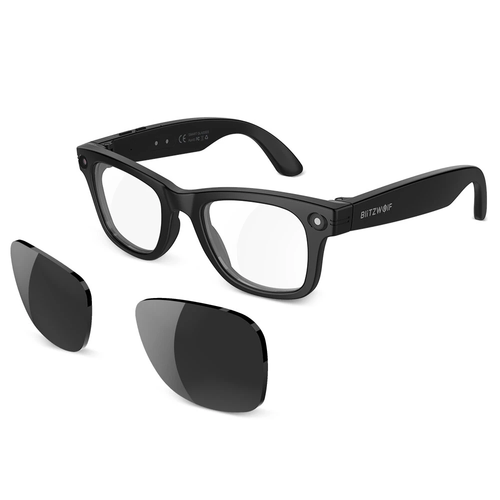 BlitzWolf BW-AG1 Pro AI Smart Glasses with HD Camera 8MP 32MP Interpolated WiFi bluetooth Call 3D Stereo Surround Sound Dual Noise Cancelling 35g IP65 Waterproof Smart Audio Glasses — view 2
