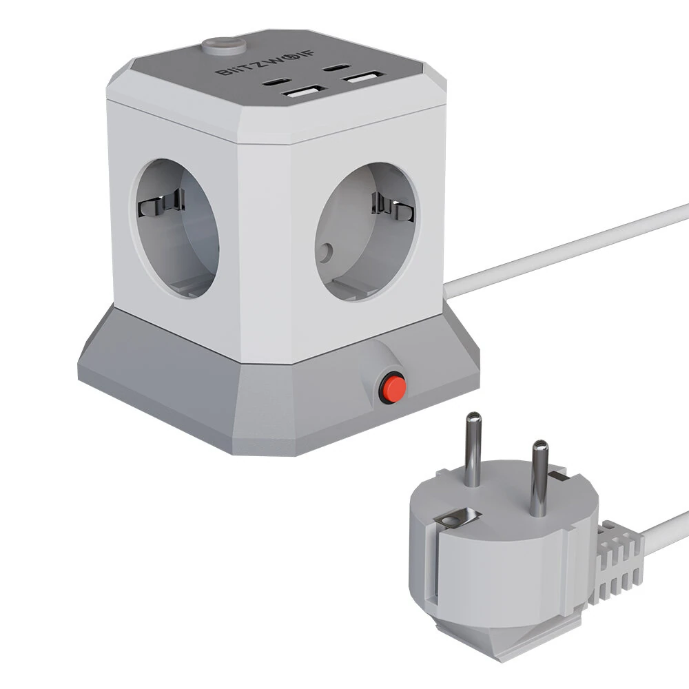 BlitzWolf BW-EC1 8-in-1 Vertical Cube EU Socket Plug Power Outlet Extender with 4 AC Outlets / 2 USB-A / 2 USB-C for MacBook iPad Game Office Home — view 2