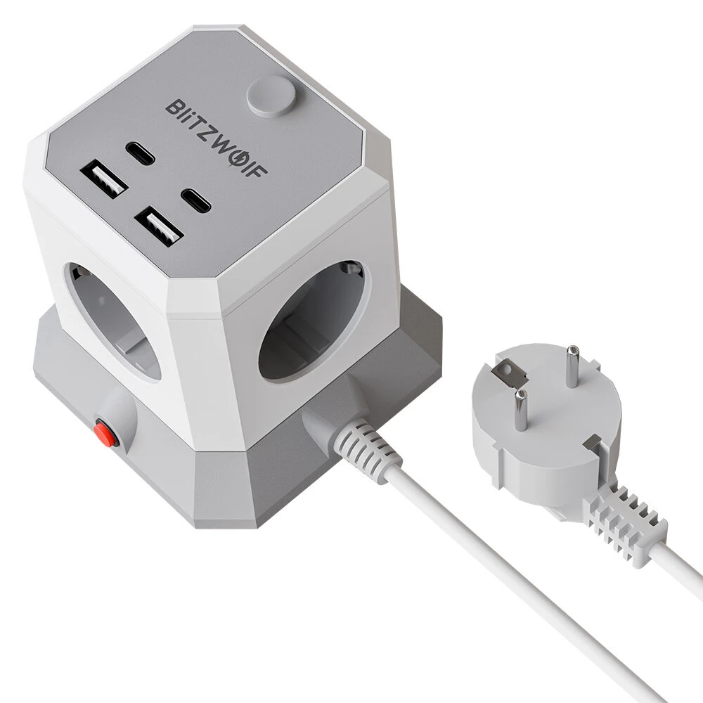 BlitzWolf BW-EC1 8-in-1 Vertical Cube EU Socket Plug Power Outlet Extender with 4 AC Outlets / 2 USB-A / 2 USB-C for MacBook iPad Game Office Home — view 3
