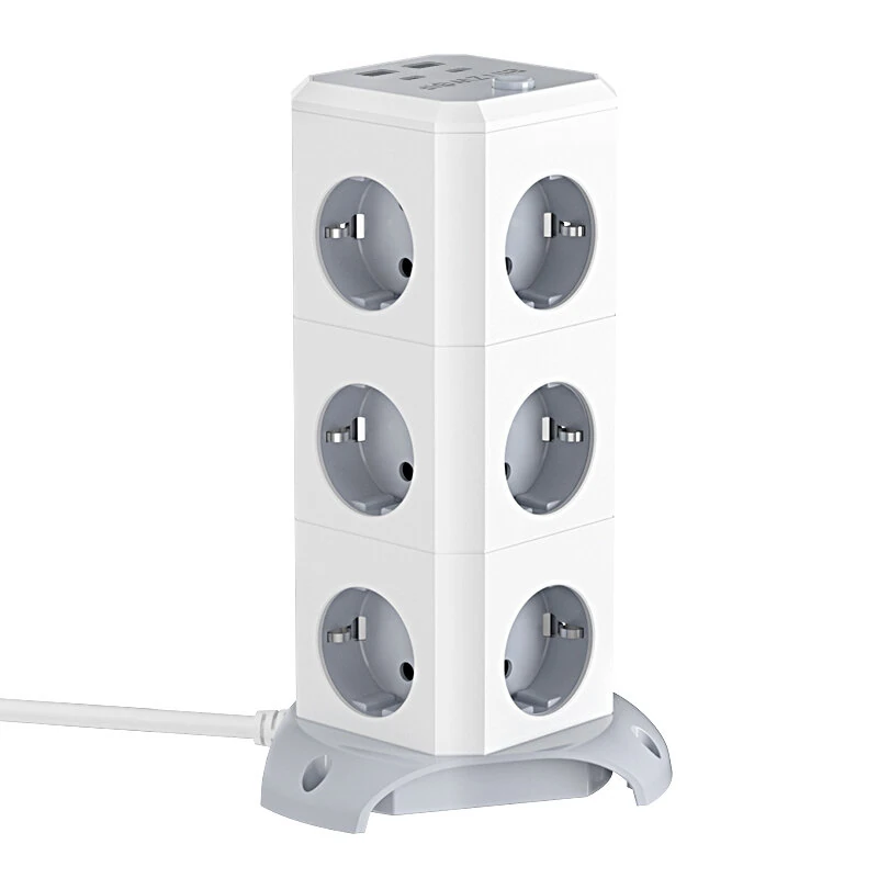 BlitzWolf BW-EC3 3-Layer Vertical Cube EU Socket Plug Power Outlet Extender with 12 AC Outlets / 2 USB-A / 2 USB-C for MacBook iPad Game Office Home