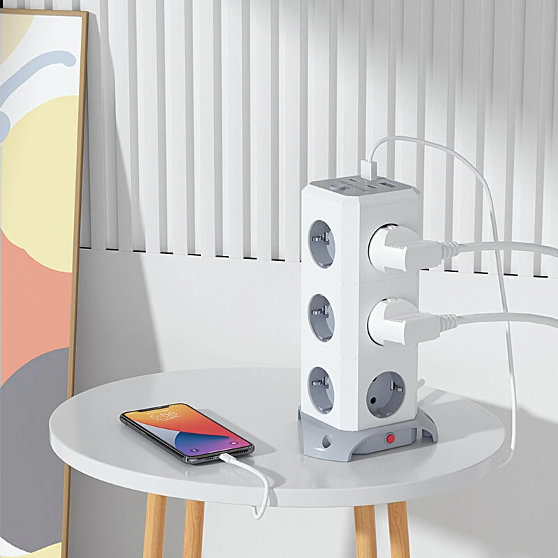 BlitzWolf BW-EC3 3-Layer Vertical Cube EU Socket Plug Power Outlet Extender with 12 AC Outlets / 2 USB-A / 2 USB-C for MacBook iPad Game Office Home — view 3