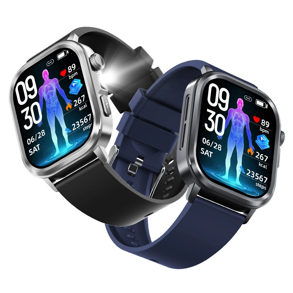 BlitzWolf HL7 1.95-inch AMOLED Display ECG AI-GPT LED Flashlight bluetooth Call Heart Rate Blood Pressure SpO2 Monitor Sleep Monitoring Body Composition Analysis Blood Glucose Assessment SOS Emergency Call Multi-sport Modes IP68 Waterproof Smart Watch — view 2