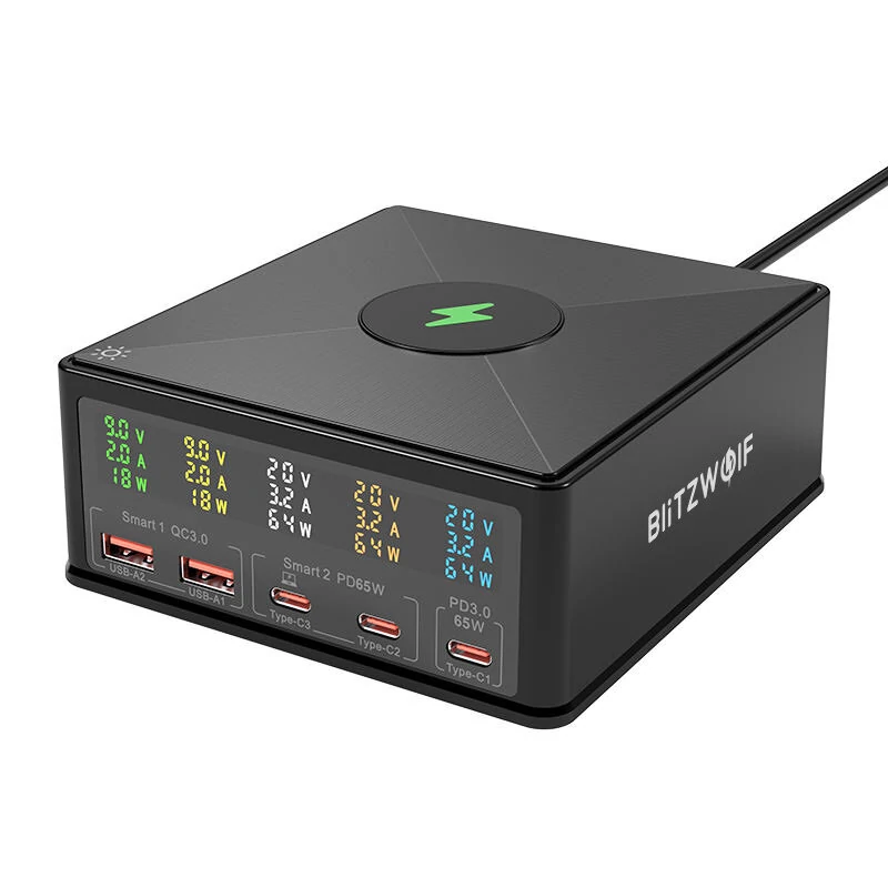 BlitzWolf® 868H 160W 5-Port USB PD Desktop Charger Dual USB-A QC3.0+Dual PD65W Type-C+65W Type-C PD3.0 with 15W 10W 7.5W 5W Wireless Fast Charger for iPhone 14 14 Pro Max for Samsung Galaxy Z Fold 4 S22 Ultra — view 2