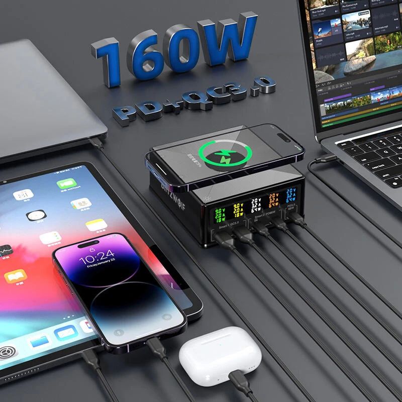 BlitzWolf® 868H 160W 5-Port USB PD Desktop Charger Dual USB-A QC3.0+Dual PD65W Type-C+65W Type-C PD3.0 with 15W 10W 7.5W 5W Wireless Fast Charger for iPhone 14 14 Pro Max for Samsung Galaxy Z Fold 4 S22 Ultra — view 3