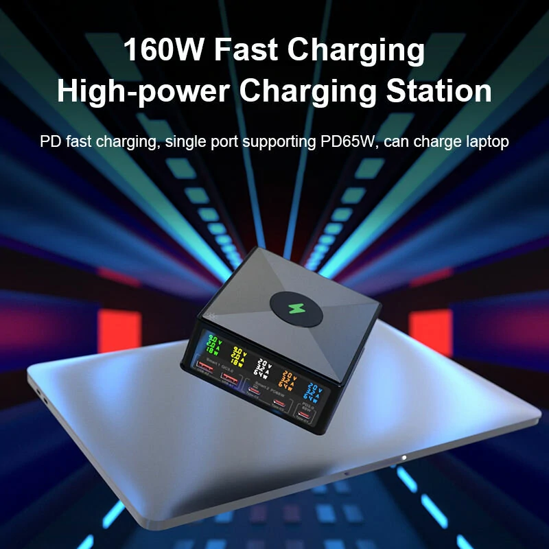 BlitzWolf® 868H 160W 5-Port USB PD Desktop Charger Dual USB-A QC3.0+Dual PD65W Type-C+65W Type-C PD3.0 with 15W 10W 7.5W 5W Wireless Fast Charger for iPhone 14 14 Pro Max for Samsung Galaxy Z Fold 4 S22 Ultra — view 5