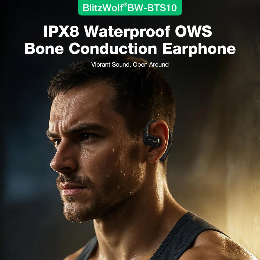 BlitzWolf® BW-BTS10 OWS bluetooth Earbuds Bone Conduction Earphone IPX8 Waterproof Low Latency Game Open Ear Earhooks Sports Headphones with Mic — view 4