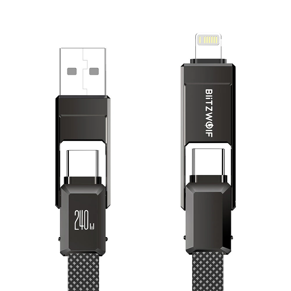BlitzWolf® BW-HDC7 4-in-1 Fast Charging Cable PD240W 1.2M USB-C Data Cable Nylon Braided Extended Car Charging — view 3