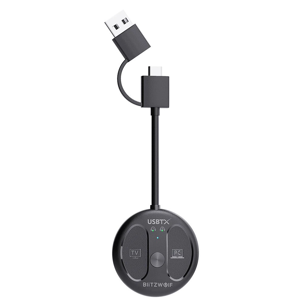 BlitzWolf® BW-LE524 USB Audio Transmitter Adapter bluetooth V5.4 Adapter 50m Range Dual Connection Low Latency Mini Portable Type-C USB Transmitter Adapter for TV PC