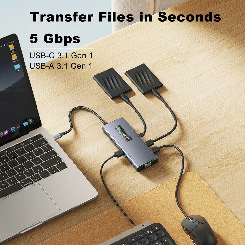 BlitzWolf® BW-NEW TH8 10-in-1 Type-C HUB with Type-C PD 100W   Power Delivery USB3.0 Type-C 3.0 4K@60HZ 3.0 SD & TF Card Slot RJ45 1000Mbps — view 4