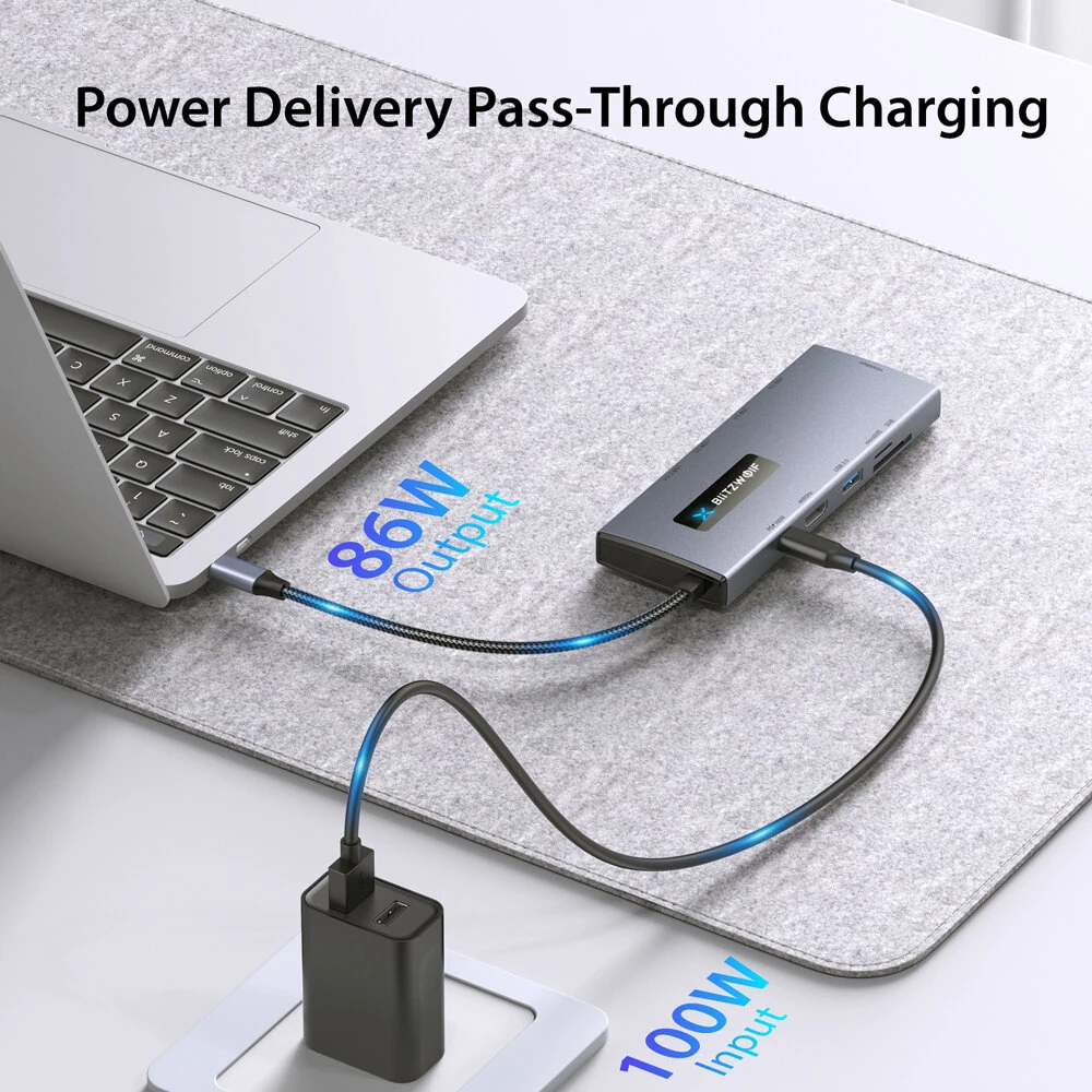 BlitzWolf® BW-NEW TH8 10-in-1 Type-C HUB with Type-C PD 100W   Power Delivery USB3.0 Type-C 3.0 4K@60HZ 3.0 SD & TF Card Slot RJ45 1000Mbps — view 5