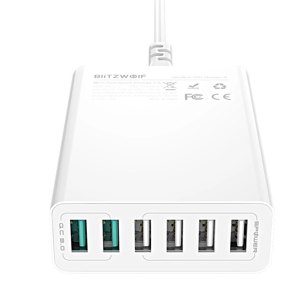 BlitzWolf® BW-S15 60W 6-Ports USB Charger Dual QC3.0 Desktop Charging Station Smart Charger EU Plug Adapter — view 10