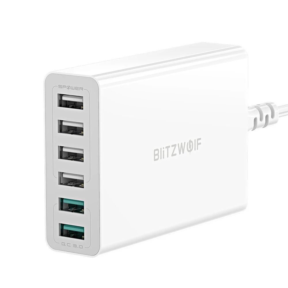 BlitzWolf® BW-S15 60W 6-Ports USB Charger Dual QC3.0 Desktop Charging Station Smart Charger EU Plug Adapter — view 2