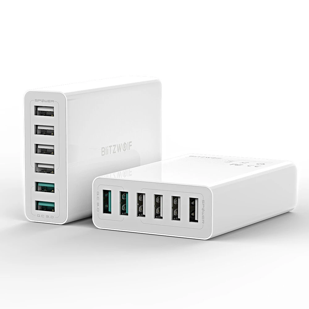 BlitzWolf® BW-S15 60W 6-Ports USB Charger Dual QC3.0 Desktop Charging Station Smart Charger EU Plug Adapter — view 7
