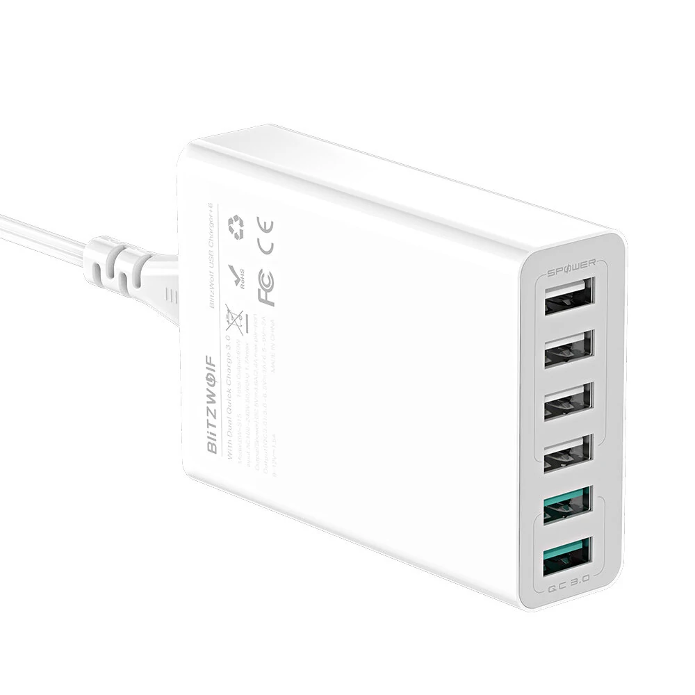 BlitzWolf® BW-S15 60W 6-Ports USB Charger Dual QC3.0 Desktop Charging Station Smart Charger EU Plug Adapter — view 8