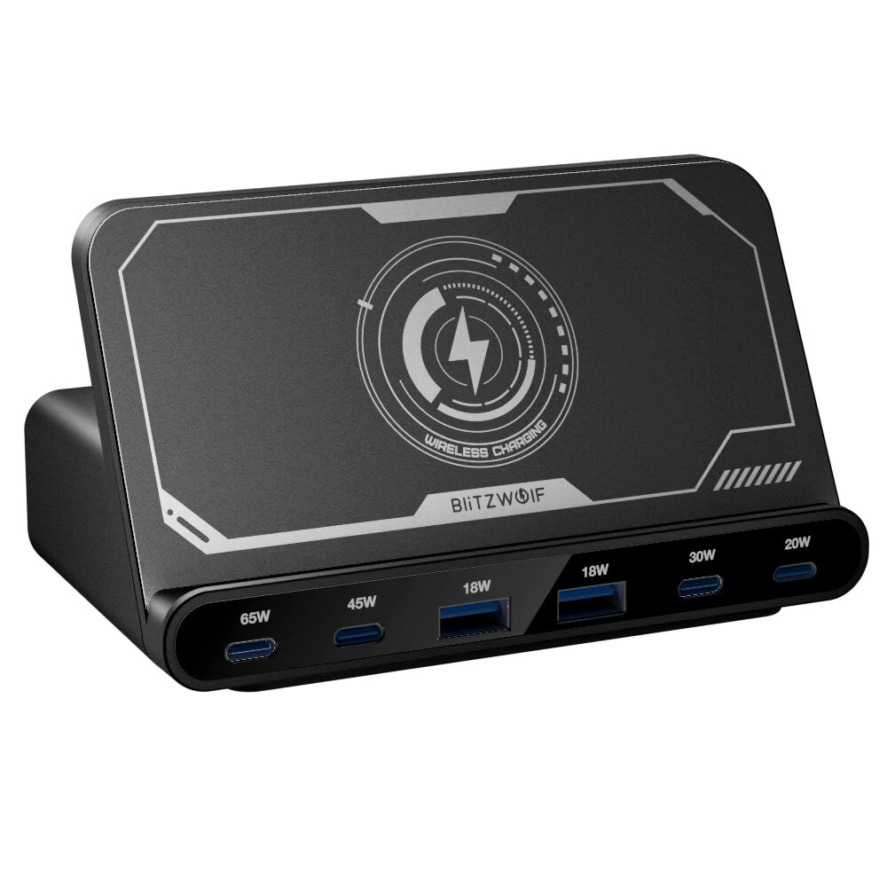 BlitzWolf® BW-S27 160W 6-Port USB PD Desktop Fast Charger 2USB-A+4USB-C PD3.0 QC4.0 AFC FCP SCP PPS PE with 15W 10W 7.5W 5W Wireless Charger Desktop Charging Station EU Plug for iPhone 15 14 13 for MacBook Pro for Airpods for Apple Watch — view 8
