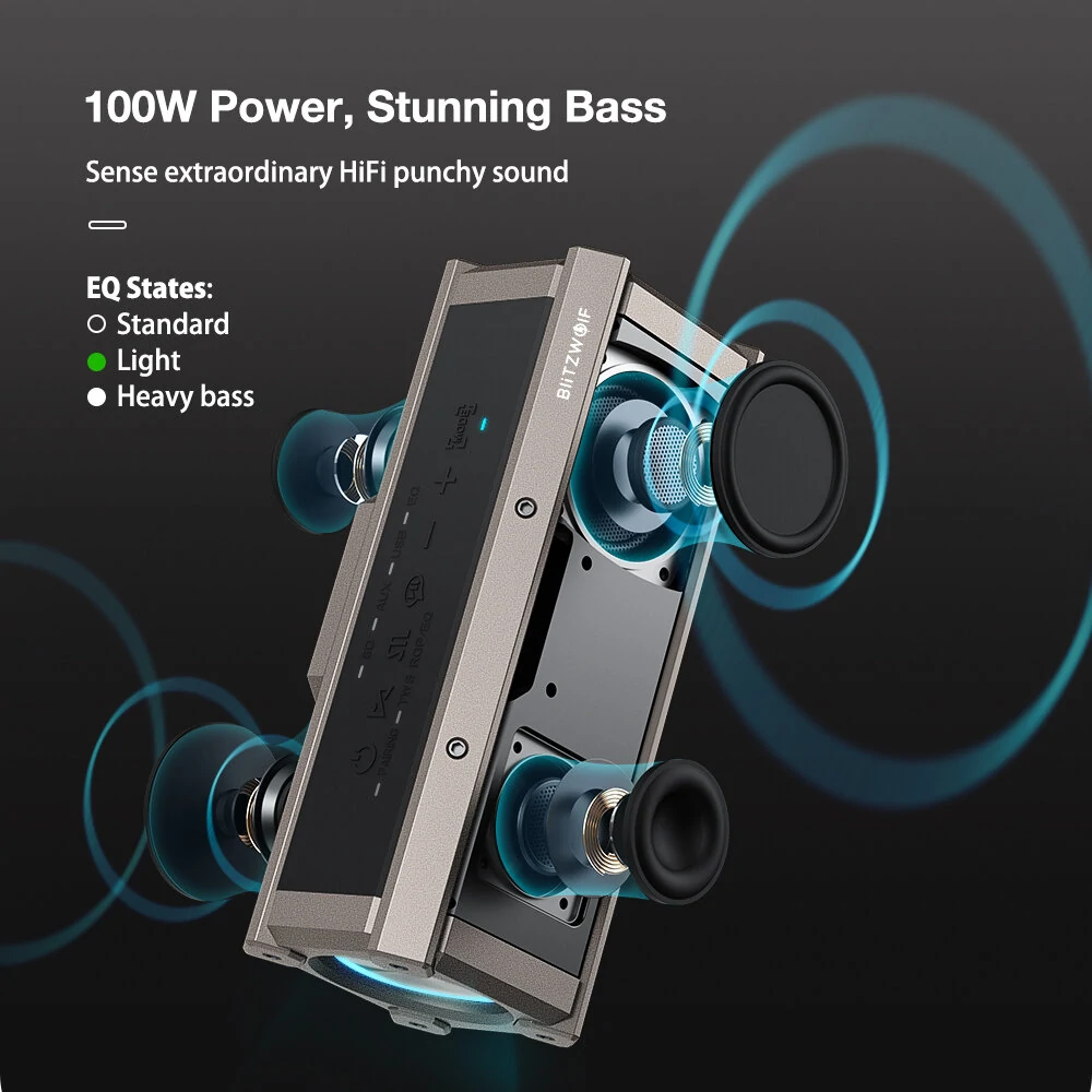 BlitzWolf® BW-WA3 100W bluetooth Speaker Portable Speakers Quad Drivers Dual Diaphragm Deep Bass RGB Light TWS 5000mAh Outdoors Wireless Speaker — view 3