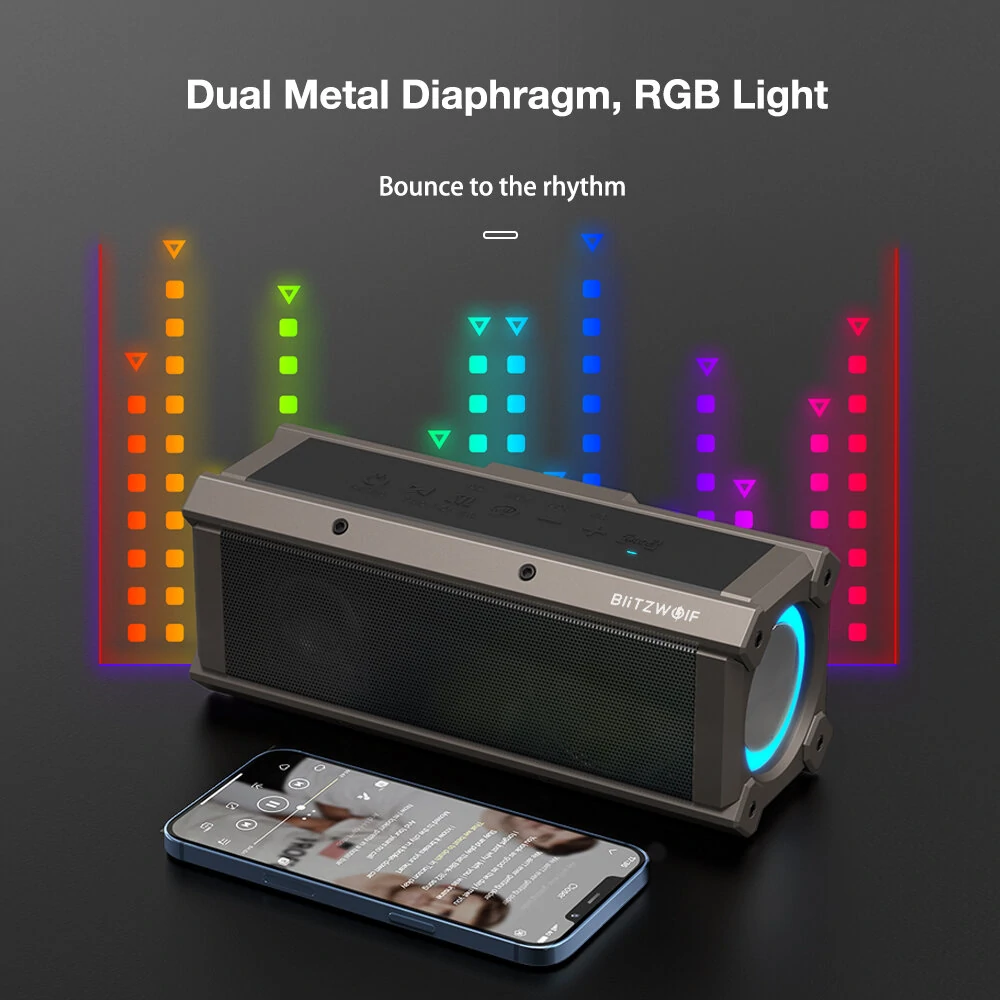BlitzWolf® BW-WA3 100W bluetooth Speaker Portable Speakers Quad Drivers Dual Diaphragm Deep Bass RGB Light TWS 5000mAh Outdoors Wireless Speaker — view 4