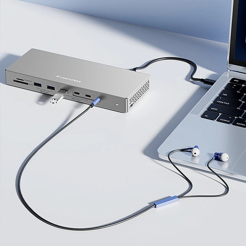Blueendless HD1601 16-in-1 Type-C Docking Station with USB2.0 USB3.2 PD100W DP/HD Gigabit Port 3.5mm Audio SD&TF3.0 PC Multiports Splitter Adapter — view 8