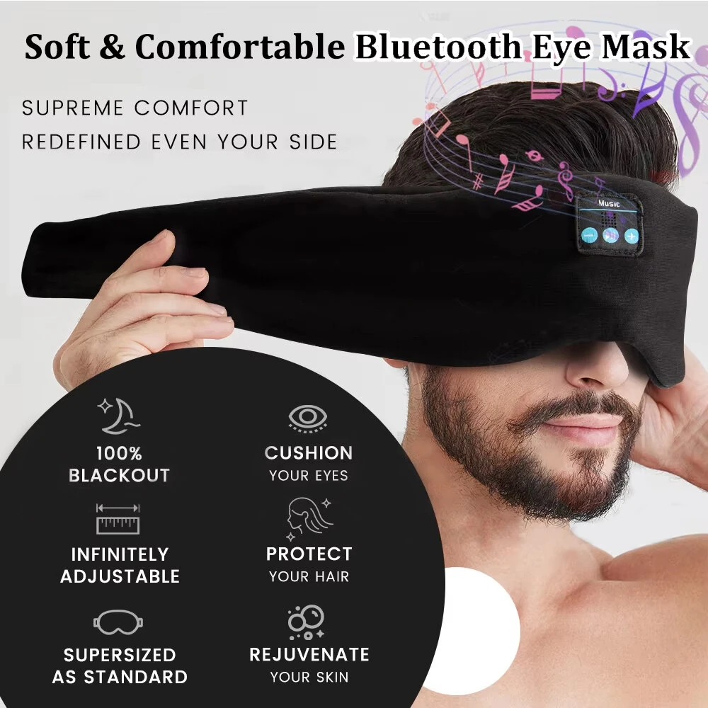 Bluetooth 5.2 Wireless Sleep Eyemask Soft Breathable Fabric Light Blocking HD Stereo Sound Music Eye Mask Travel Portable Sleep Mask — view 2