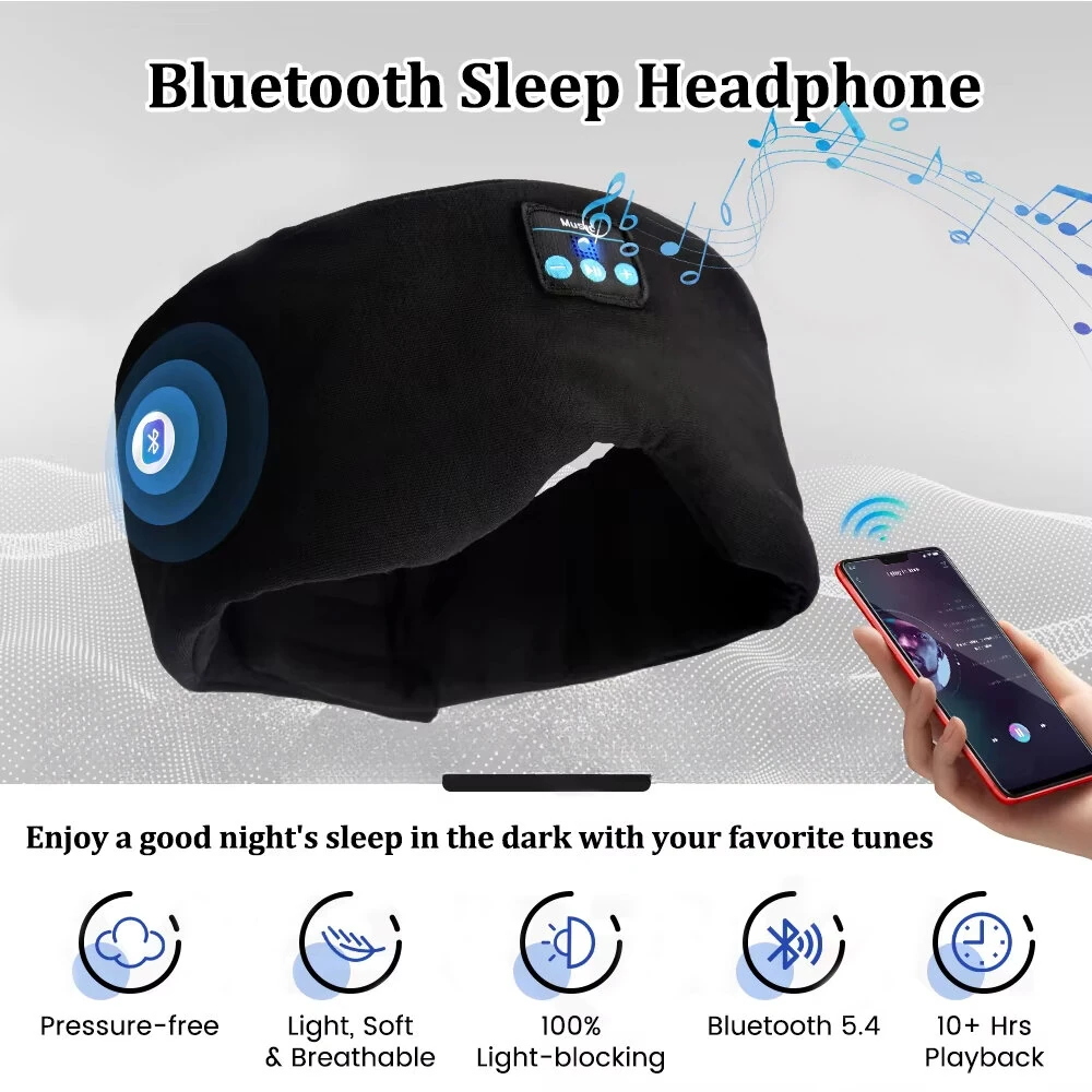 Bluetooth 5.2 Wireless Sleep Eyemask Soft Breathable Fabric Light Blocking HD Stereo Sound Music Eye Mask Travel Portable Sleep Mask — view 3