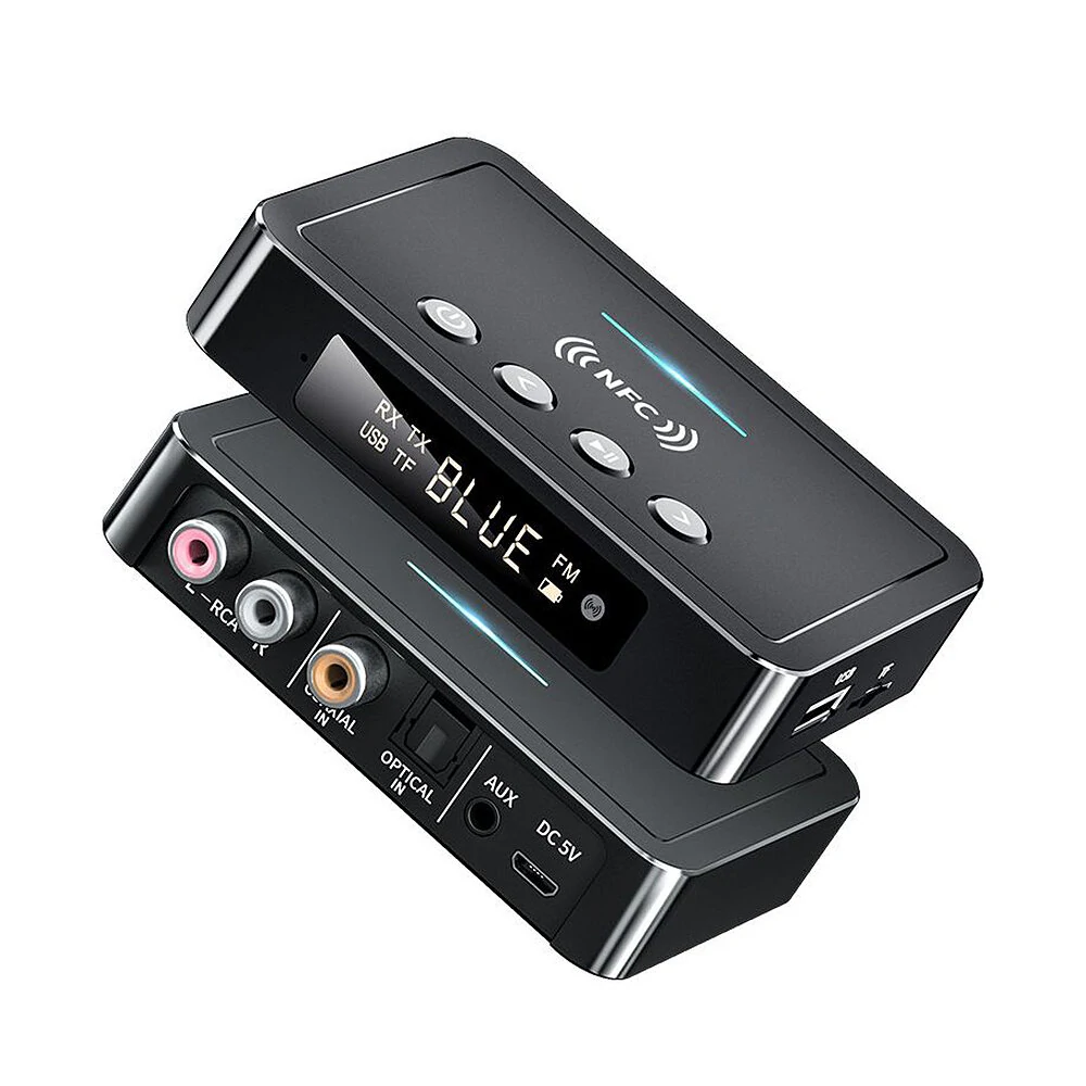Bluetooth 5.0 Audio Adapter NFC LED Display 500mAh Hands-free Calling 3.5MM AUX RCA Support USB/TF Card Playback bluetooth Transceiver for Computer Laptop — view 2