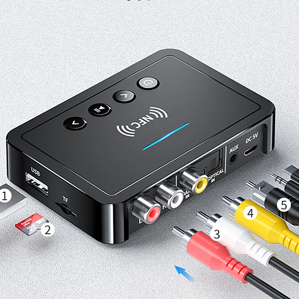 Bluetooth 5.0 Audio Adapter NFC LED Display 500mAh Hands-free Calling 3.5MM AUX RCA Support USB/TF Card Playback bluetooth Transceiver for Computer Laptop — view 4